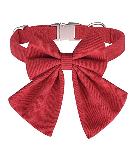 XIAOTUZ Halsband Windhund Leder Personalisierte Hundehalsbänder mit Schmetterlingsfliege, Baumwolle, Mädchen, Hundehalsband mit Metallschnalle, verstellbare Hundehalsband Leder Geflochten (Red, L) von XIAOTUZ