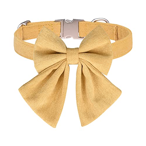 XIAOTUZ Halsband Windhund Leder Personalisierte Hundehalsbänder mit Schmetterlingsfliege, Baumwolle, Mädchen, Hundehalsband mit Metallschnalle, verstellbare Hundehalsband Leder Geflochten (Yellow, M) von XIAOTUZ