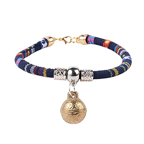 XIAOTUZ Hundehalsband Mit Namen Leder Pet Bell Buntes Halsband für kleine Haustiere, Katzen, Hunde, verstellbares Baumwollhalsband Halsband Windhund Leder (Navy, M) von XIAOTUZ