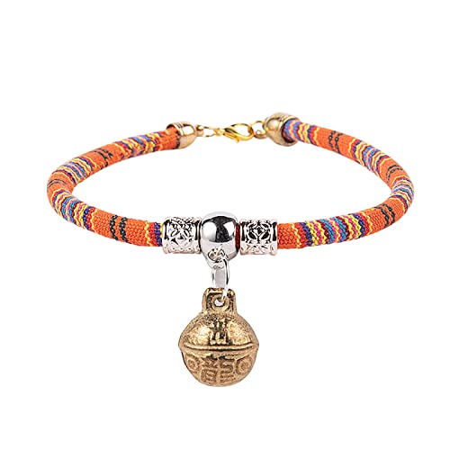 XIAOTUZ Hundehalsband Mit Namen Leder Pet Bell Buntes Halsband für kleine Haustiere, Katzen, Hunde, verstellbares Baumwollhalsband Halsband Windhund Leder (Orange, M) von XIAOTUZ