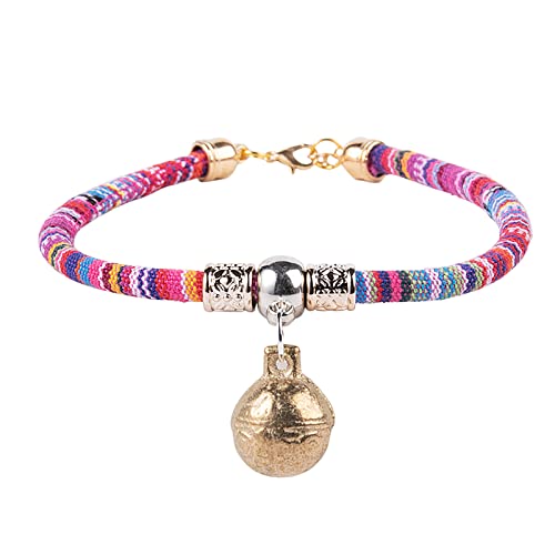 XIAOTUZ Hundehalsband Mit Namen Leder Pet Bell Buntes Halsband für kleine Haustiere, Katzen, Hunde, verstellbares Baumwollhalsband Halsband Windhund Leder (Pink, M) von XIAOTUZ