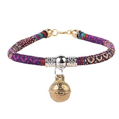 XIAOTUZ Hundehalsband Mit Namen Leder Pet Bell Buntes Halsband für kleine Haustiere, Katzen, Hunde, verstellbares Baumwollhalsband Halsband Windhund Leder (Purple, M) von XIAOTUZ