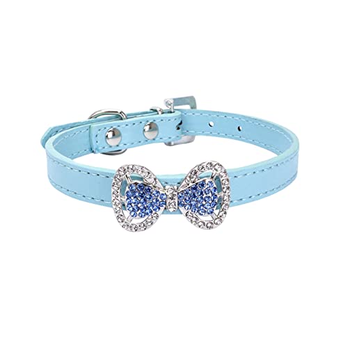 XIAOTUZ Hundehalsband Windhund Haustier Hund Bowknot Hund Katze Welpenhalsband Leder Haustierhalsband Lederhalsband Zugstopp (Blue, S) von XIAOTUZ