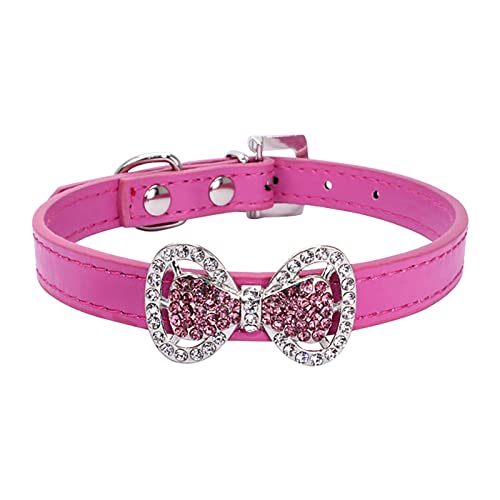 XIAOTUZ Hundehalsband Windhund Haustier Hund Bowknot Hund Katze Welpenhalsband Leder Haustierhalsband Lederhalsband Zugstopp (Hot Pink, S) von XIAOTUZ