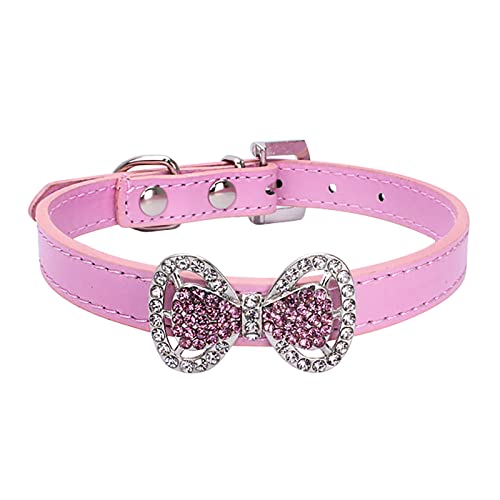 XIAOTUZ Hundehalsband Windhund Haustier Hund Bowknot Hund Katze Welpenhalsband Leder Haustierhalsband Lederhalsband Zugstopp (Pink, XS) von XIAOTUZ