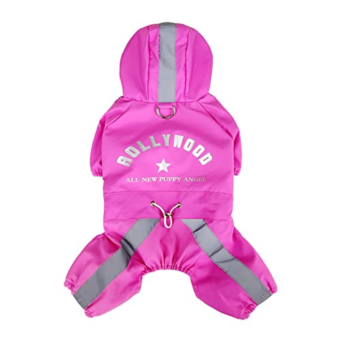 XIAOTUZ Regenjacke 20000 Mm Wassersäule Hund Regenmantel mit Klarkappe Poncho Regenmantel für kleine Medium Dogs Nachtzeit reflektierender Band PET-Regenmantel wasserdichte Jacken (Hot Pink, L) von XIAOTUZ