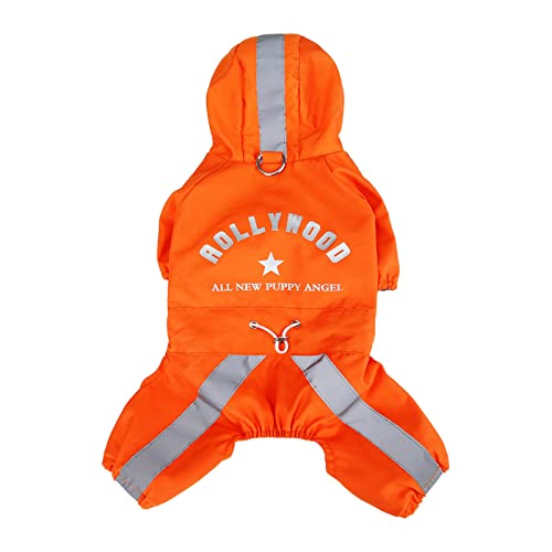 XIAOTUZ Regenjacke 20000 Mm Wassersäule Hund Regenmantel mit Klarkappe Poncho Regenmantel für kleine Medium Dogs Nachtzeit reflektierender Band PET-Regenmantel wasserdichte Jacken (Orange, M) von XIAOTUZ