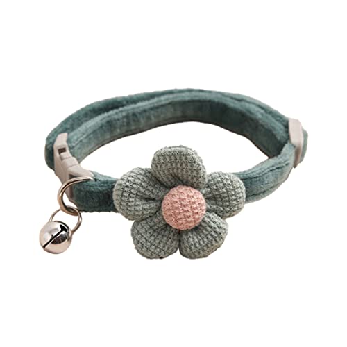 XIAOTUZ Schmuckhalsband Niedliches Blumen- und Glockenhalsband für kleine Haustiere, Katzen, Hunde, verstellbares Baumwollhalsband Lederhalsband Kleine Hunde (Green, One Size) von XIAOTUZ