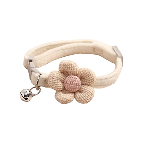 XIAOTUZ Schmuckhalsband Niedliches Blumen- und Glockenhalsband für kleine Haustiere, Katzen, Hunde, verstellbares Baumwollhalsband Lederhalsband Kleine Hunde (Khaki, One Size) von XIAOTUZ