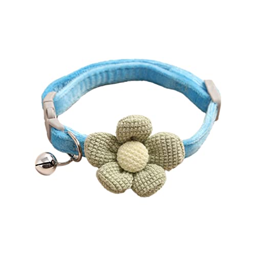 XIAOTUZ Schmuckhalsband Niedliches Blumen- und Glockenhalsband für kleine Haustiere, Katzen, Hunde, verstellbares Baumwollhalsband Lederhalsband Kleine Hunde (Sky Blue, One Size) von XIAOTUZ