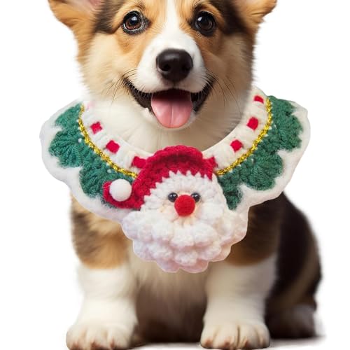 XIAOXIAOYU Hunde-Weihnachtsschal, Feiertags-Katzenhalsband - Weihnachts-Welpenlätzchen mit Weihnachtsmann-Muster | Niedliches Winter-Halswärmer-Kostüm für Haustiere, weicher Feiertagsdekorationsschal von XIAOXIAOYU