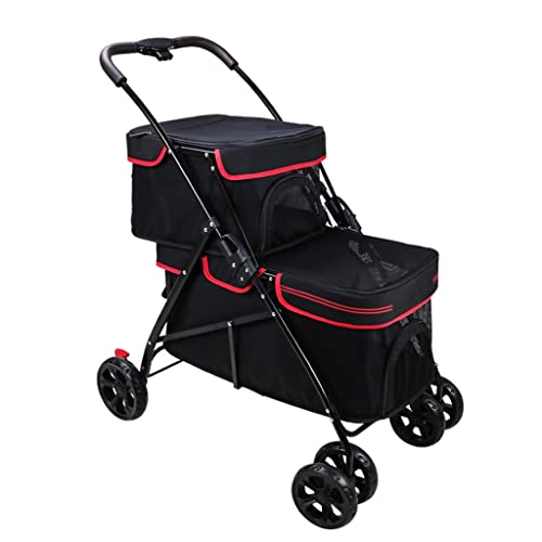 2-lagiger Haustier-Kinderwagen, Hunde-Kinderwagen for kleine mittelgroße Hunde, große Kinderwagen, vergrößert und verbreitert Hunde-Kinderwagen, Kinderwagen for kleine Hunde, Katzen, gemeinsamer Reise von XIAOYIWIN