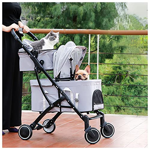 2-lagiger Kinderwagen for Katzen und Hunde, Doppel-Hundewagen, leichter Kinderwagen for Hunde und Katzen, abnehmbarer zweilagiger Kinderwagen, ideal for Zwillinge oder mehrere, atmungsaktive Reisetrag von XIAOYIWIN