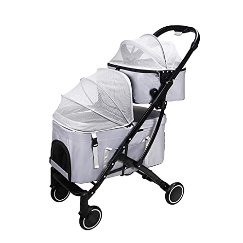 2-lagiger Hunde-Kinderwagen for kleine Hunde und Katzen, Haustier-Kinderwagen for 2 Katzen und Hunde, doppellagiger Haustier-Kinderwagen, abnehmbarer Reisewagen-Träger for Zwillinge oder mehrere(Grey von XIAOYIWIN