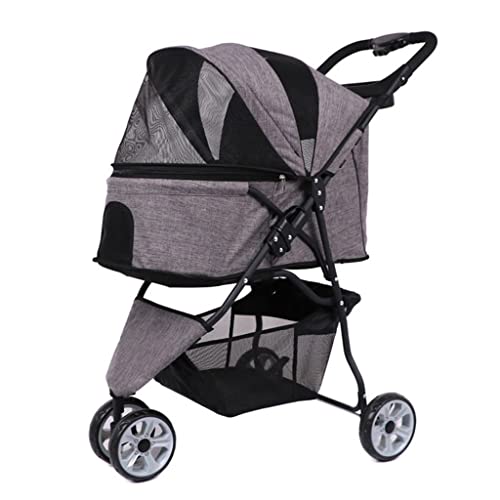 3-Rad-Hundewagen, Hundewagen for kleine und mittelgroße Hunde, zusammenklappbarer Hundewagen, Katzenwagen, Buggy, leichter Kinderwagen, Reisewagen, Kinderwagenwagen, langlebige Räder(Gray a) von XIAOYIWIN