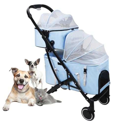 Doppelschichtiger Haustier-Kinderwagen, Katzen-Reisewagen, kleiner und mittelgroßer Hunde-Kinderwagen, 3-in-1-Haustier-Katzen-Hunde-Kinderwagen/Tasche/Autotransporter, 2-lagiger abnehmbarer Haustier-K von XIAOYIWIN