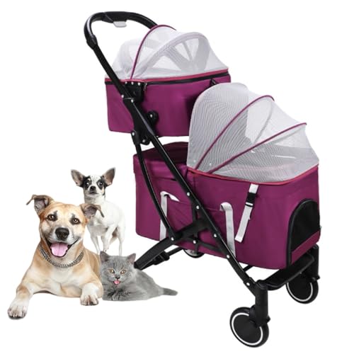 Doppelschichtiger Haustier-Kinderwagen für Katzen, Reisewagen, für kleine und mittelgroße Hunde, 3-in-1, Haustier-Kinderwagen, Tasche, Autotasche, 2-lagiger, abnehmbarer Haustier-Kinderwagen für von XIAOYIWIN