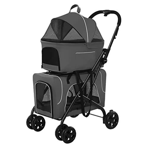 Doppelschichtiger Hundewagen, Haustier-Kinderwagen for 2 Hunde/Katzen, faltbarer Doppel-Haustier-Reiseträger, Haustier-Kinderwagen, atmungsaktiver Käfig, Haustier-Trolley, Katzen- und Hunde-Kinderwage von XIAOYIWIN