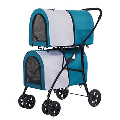 Doppelter Hundekinderwagen, 2 Schichten, Haustier-Katzen-Kinderwagen, Reiseträger, 4-Rad-Haustier-Kinderwagen, Kinderwagen, leichte Haustier-Kinderwagen for Hunde und Katzen, ideal for Zwillinge oder von XIAOYIWIN