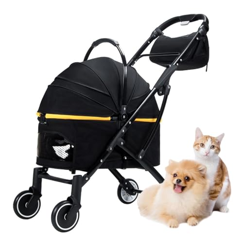 Faltbarer Haustier-Katzen-Kinderwagen, luxuriöser Hunde-Prem-Kinderwagen for mehrere Katzen, abnehmbarer Haustier-Hunde-Kinderwagen for kleine mittelgroße Hunde, Reise-Kinderwagen mit Aufbewahrungstas von XIAOYIWIN