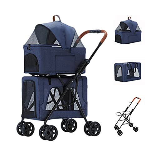 Haustier-Katzen-Kinderwagen for kleine und mittelgroße Hunde, doppelschichtiger Hundewagen, teilbar, Hunde-Kinderwagen, Katzen-Reisewagen, Träger for Zwillinge oder mehrere, einfach zusammenklappbar(B von XIAOYIWIN