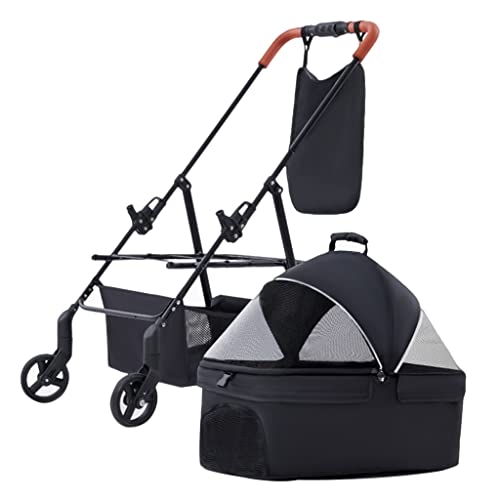 Haustier-Kinderwagen, Hundewagen, Katzenbox mit Taschentasche, Haustier-Kinderwagen, Katzen-Hunde-Reiseträger for kleine Hunde, abnehmbare Haustierträger, Hundewagen, Kinderwagen for Puggy-Katzen(Nero von XIAOYIWIN