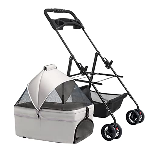 Haustier-Kinderwagen for Katzen, Hunde, Kinderwagen mit Getränkehalter, Haustier-Kinderwagen for kleine und mittelgroße Hunde, abnehmbarer Haustier-Kinderwagen, reißverschlussloser Einstieg, Reisewage von XIAOYIWIN