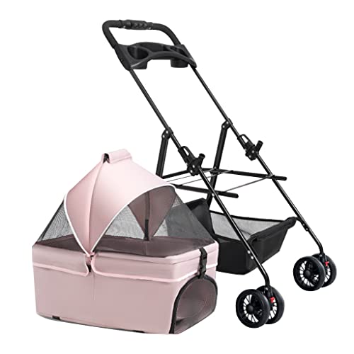 Haustier-Kinderwagen for Katzen, Hunde, Kinderwagen mit Getränkehalter, Haustier-Kinderwagen for kleine und mittelgroße Hunde, abnehmbarer Haustier-Kinderwagen, reißverschlussloser Einstieg, Reisewage von XIAOYIWIN