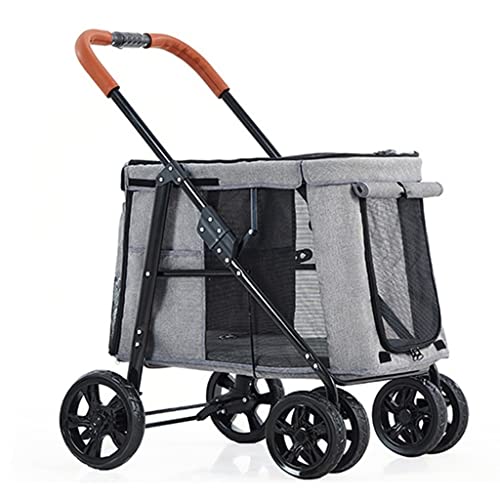 Haustier-Kinderwagen for große Hunde, luxuriöser Hunde-Kinderwagen, großer Hunde-Kinderwagen, 4-Rad-Haustier-Reiseträger, faltbarer Kinderwagen, Haustier-Kinderwagen for Katzen, Hunde und mehr(Grey A) von XIAOYIWIN