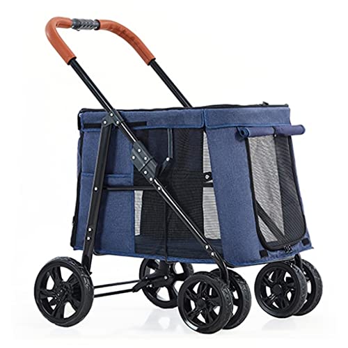 Haustier-Kinderwagen for große Hunde, luxuriöser Hunde-Kinderwagen, großer Hunde-Kinderwagen, 4-Rad-Haustier-Reiseträger, faltbarer Kinderwagen, Haustier-Kinderwagen for Katzen, Hunde und mehr(Blue) von XIAOYIWIN