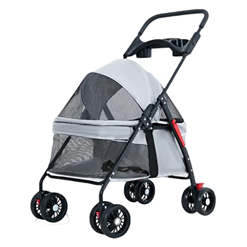 Haustier-Kinderwagen, kleiner Hundewagen for Katzen und Hunde, Hundewagen, Kinderwagen for kleine Hunde, leichter kleiner Hundewagen, zusammenklappbarer Haustier-Kinderwagen, Reiseträger mit Getränkeh von XIAOYIWIN