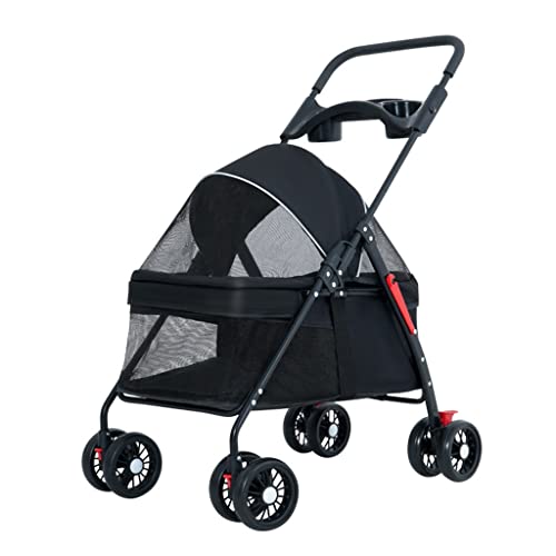 Haustier-Kinderwagen, kleiner Hundewagen for Katzen und Hunde, Hundewagen, Kinderwagen for kleine Hunde, leichter kleiner Hundewagen, zusammenklappbarer Haustier-Kinderwagen, Reiseträger mit Getränkeh von XIAOYIWIN