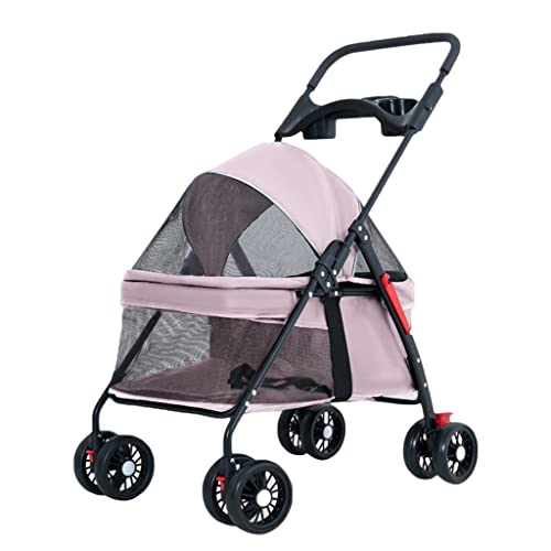 Haustier-Kinderwagen, kleiner Hundewagen for Katzen und Hunde, Hundewagen, Kinderwagen for kleine Hunde, leichter kleiner Hundewagen, zusammenklappbarer Haustier-Kinderwagen, Reiseträger mit Getränkeh von XIAOYIWIN