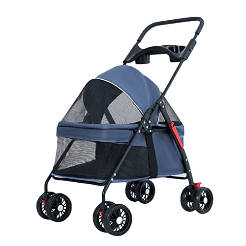 Haustier-Kinderwagen für kleine Hunde und Katzen, Hundewagen für kleine Hunde, leichter kleiner Hundewagen, zusammenklappbarer Haustier-Kinderwagen, Reisetasche mit Getränkehalter (blau) von XIAOYIWIN