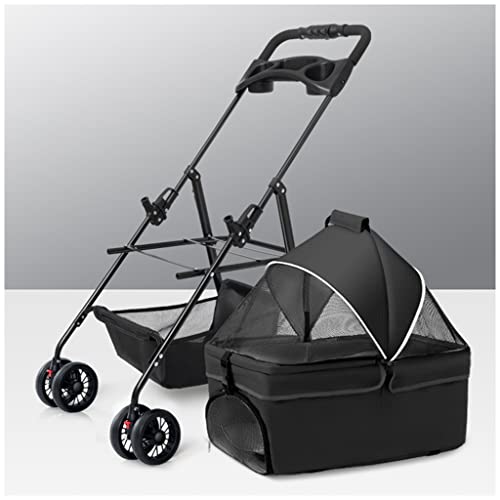 Haustier-Kinderwagen für kleine und mittelgroße Hunde, Haustier-Kinderwagen mit Getränkehalter, abnehmbarer Haustier-Kinderwagen, Reißverschlussloser Einstieg, Katzen-/Hundewagen, Reisewagen (Nero) von XIAOYIWIN