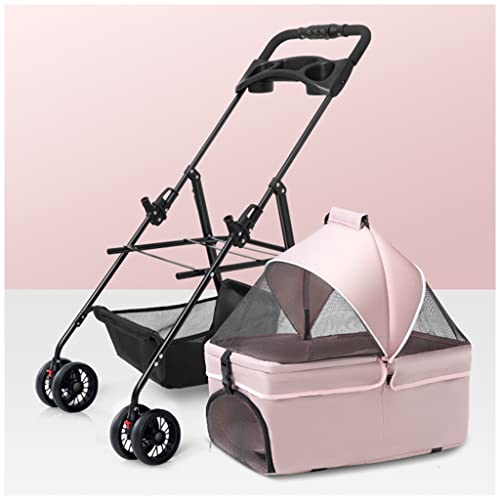 Haustier-Kinderwagen für kleine und mittelgroße Hunde, Haustier-Kinderwagen mit Getränkehalter, abnehmbarer Haustier-Kinderwagen, mit Reißverschluss, für Katzen und Hunde, Reisewagen (Rosa) von XIAOYIWIN