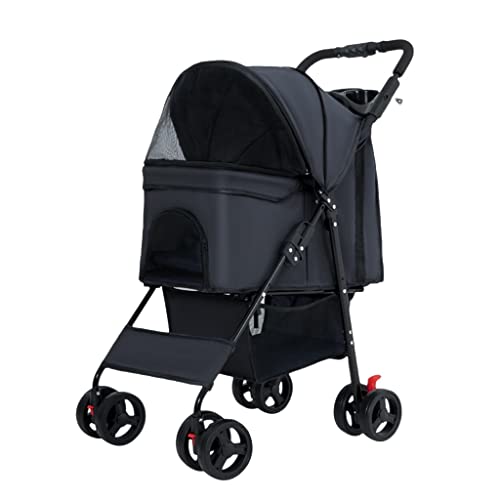 Haustier-Kinderwagen für kleine und mittelgroße Hunde, leichter Katzen-Kinderwagen, faltbarer Haustier-Reisewagen, Premium-Hunde-Kinderwagen mit Getränkehalter (Nero) von XIAOYIWIN