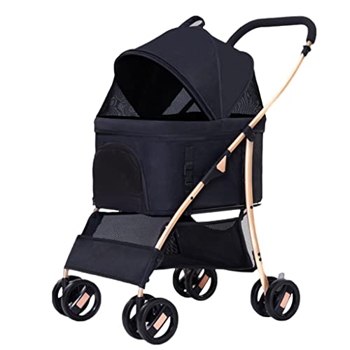 Haustier-Reiseträger, Hunde-Kinderwagen, Kinderwagen for kleine und mittelgroße Hunde, Haustier-Hundekatzen-Kinderwagen, Outdoor-Buggy, 4-Rad-Haustier-Kinderwagen, abnehmbare Hundewagen, Kinderwagen f von XIAOYIWIN