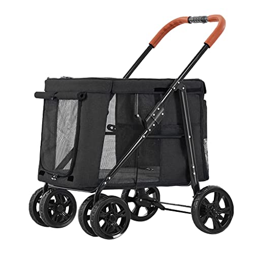 Hunde-Kinderwagen, großer Haustier-Kinderwagen for große Hunde, luxuriöser Hunde-Kinderwagen, 4-Rad-Haustier-Reiseträger, faltbarer Kinderwagen, Haustier-Kinderwagen for Katzen, Hunde und mehr(Nero) von XIAOYIWIN