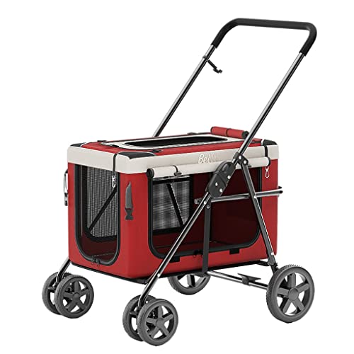 Hunde-Kinderwagen, leichter Wagen, Haustier-Hunde-Kinderwagen, atmungsaktiver Haustier-Reise-Kinderwagenträger, 4 Räder, Haustier-Hundekatzen-Kinderwagen for kleine, mittelgroße Hunde und Katzen(Red) von XIAOYIWIN