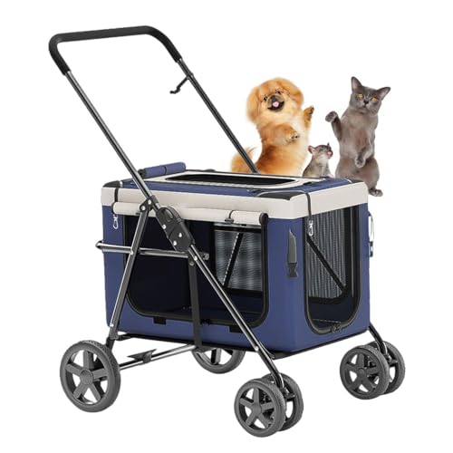 Hunde-Kinderwagen for 2 Hunde, Katzen, Welpen und Kätzchen, Hunde-Kinderwagen for kleine Hunde, leichter Katzen-Kinderwagen, Reisewagen, Haustier-Kinderwagen, Kinderwagen for Katzen, Hunde und mehr(Bl von XIAOYIWIN