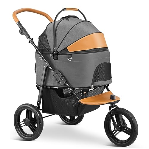 Hunde-Kinderwagen für mittelgroße und große Hunde, faltbarer Haustier-Kinderwagen mit 3 Rädern, leichter Hunde-Kinderwagen, abnehmbare Reisetasche, Dreirad für Hunde, 2 Katzen, mehrere Haustiere (Grau von XIAOYIWIN