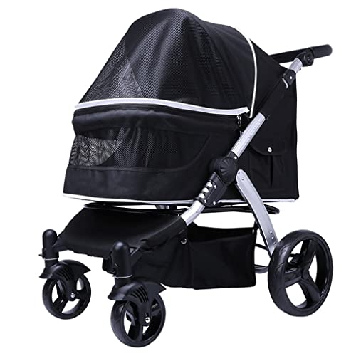 Hundebuggy für große Hunde, großer Haustier-Kinderwagen, Reisewagen, Katzenkinderwagen für 2 Katzen, atmungsaktives 600D-Oxford-Gewebe, Aluminiumlegierung, belastbar 30 kg (Nero) von XIAOYIWIN