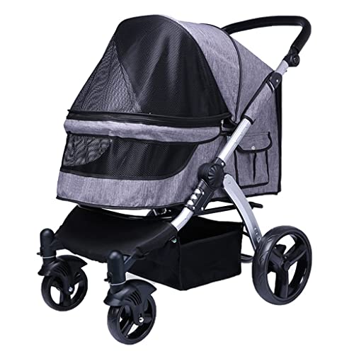 Hundebuggy für große Hunde, großer Haustier-Kinderwagen, Reisewagen, Katzenkinderwagen für 2 Katzen, atmungsaktives 600D-Oxford-Gewebe, Aluminiumlegierung, belastbar bis 30 kg, Grau von XIAOYIWIN