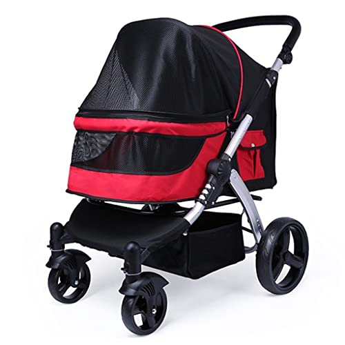 Hundebuggy für große Hunde, großer Haustier-Kinderwagen, Reisewagen, Katzenkinderwagen für 2 Katzen, atmungsaktives 600D-Oxford-Gewebe, Aluminiumlegierung, belastbar bis 30 kg, Rot von XIAOYIWIN