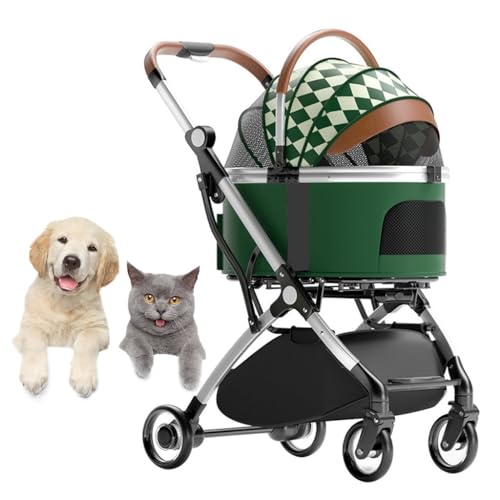 Hundekinderwagen for kleine mittelgroße Hunde, 3-in-1-Reisewagen for Hunde/Katzen/Haustiere, abnehmbarer Hundewagen, zusammenklappbarer Kinderwagenträger, Katzentasche, Hundewagenwagen(Pink) von XIAOYIWIN