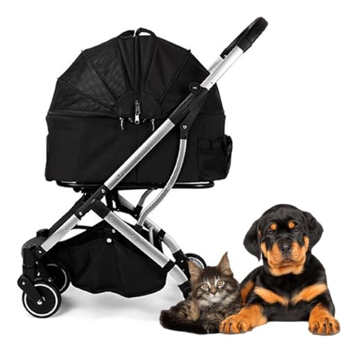 Hunde-Kinderwagen, Haustier-Katzen-Kinderwagen, Tragetasche, Buggy mit Rädern, Haustier-Reisewagen, Hunde-Kinderwagen for mittelgroße Hunde, abnehmbarer Haustier-Katzen-Hunde-Kinderwagen, Netz mit gro von XIAOYIWIN