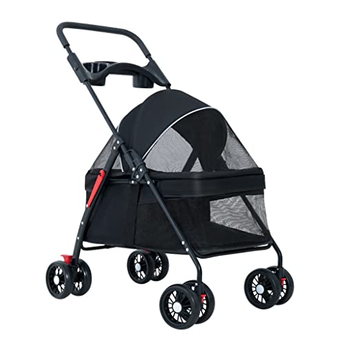 Kleiner Hundewagen, Haustier-Kinderwagen for Katzen und Hunde, Hundewagen, Kinderwagen for kleine Hunde, leichter kleiner Hundewagen, zusammenklappbarer Haustier-Kinderwagen, Reiseträger mit Getränkeh von XIAOYIWIN