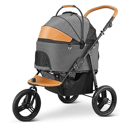 Leichter Hunde-Kinderwagen, abnehmbarer Reiseträger, Dreirad, faltbar, 3 Räder, Haustier-Kinderwagen for Hunde, 2 Katzen, mehrere Haustiere, Hunde-Kinderwagen for mittelgroße und große Hunde(With hand von XIAOYIWIN