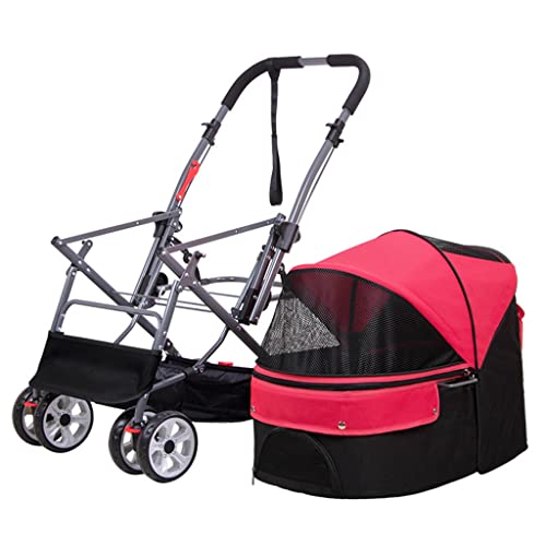 XIAOYIWIN Reiseträger, Hundewagen for kleine und mittelgroße Hunde, Hundewagen, Katzenwagen for 2 Katzen, Abnehmbarer Kinderwagen, Hundewagen, Kinderwagen for Hunde/Katzen und mehr(Red) von XIAOYIWIN